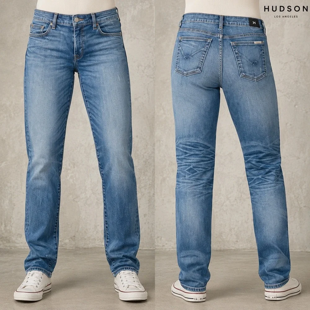 Hudson Riley Easy Slim Boyfriend Jeans Size 29 Light Wash Whiskered Denim